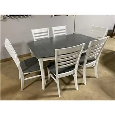 Solerno Butterfly Extension Table with 6 Roma Side Chairs in Two-Tone Heather Gray/White Finish